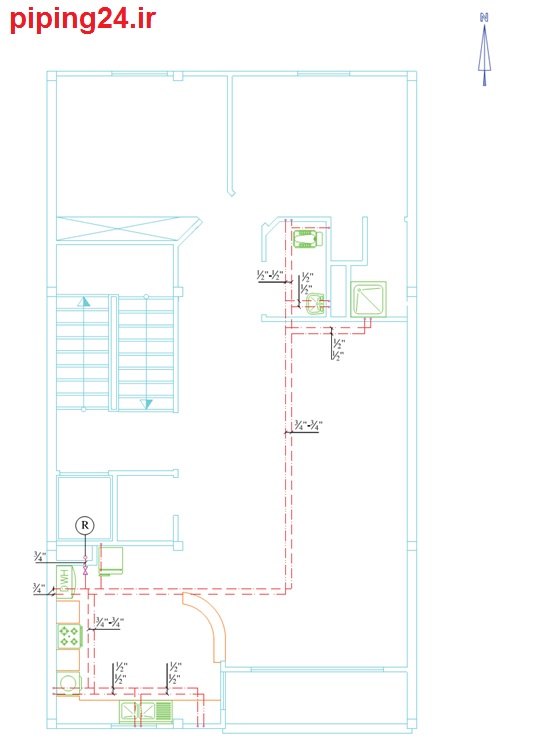 دانلود نقشه لوله کشی آب سرد و گرم ساختمان 5